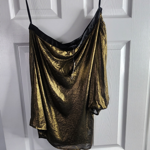 Bebe Sheer Black and Gold Women's Blouse - Picture 2 of 4